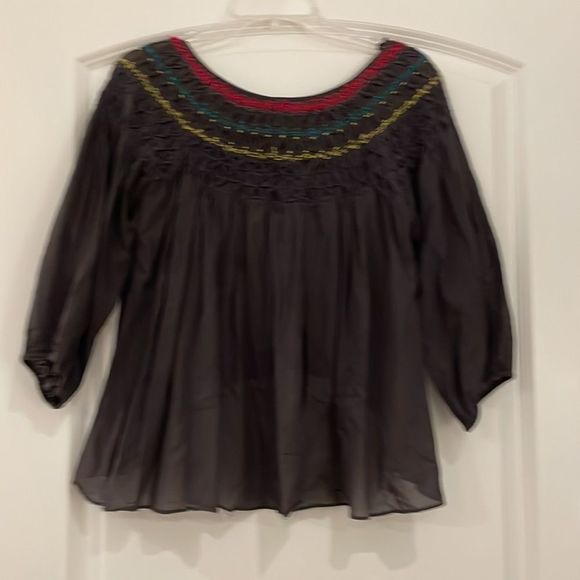 Free People Gray Smocked High Low Blouse Top Size Small - Picture 4 of 5